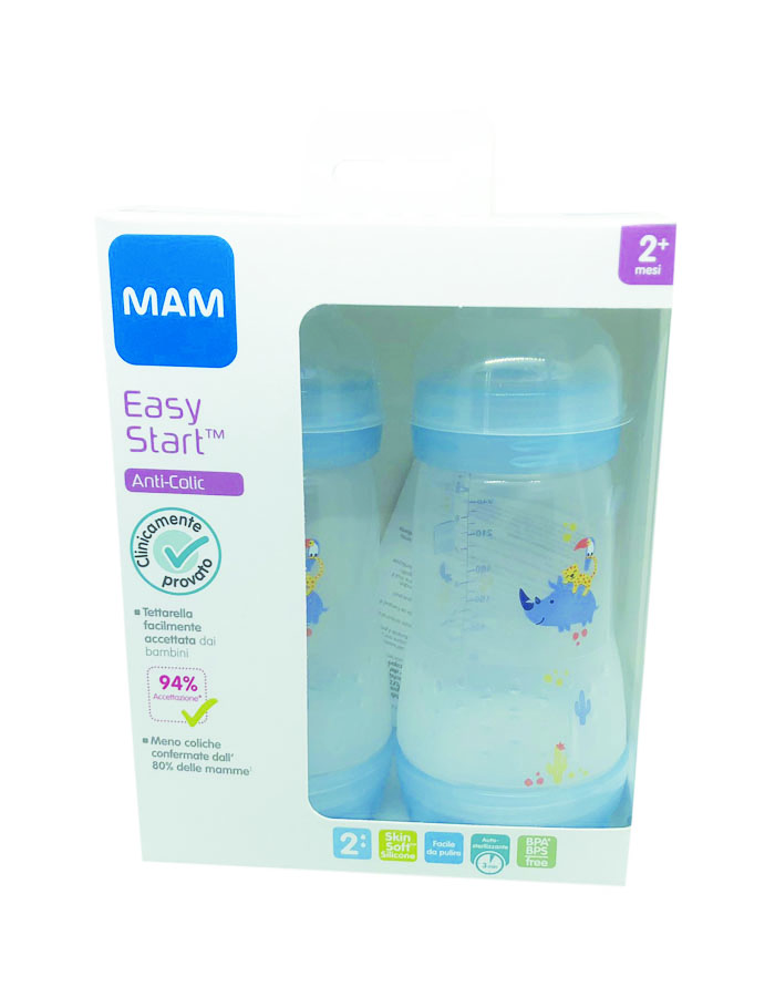 MAM® Easy Start Biberon anticolica, Biberon autosterilizzante con  tettarella mis.2, 260 ml, Neutro