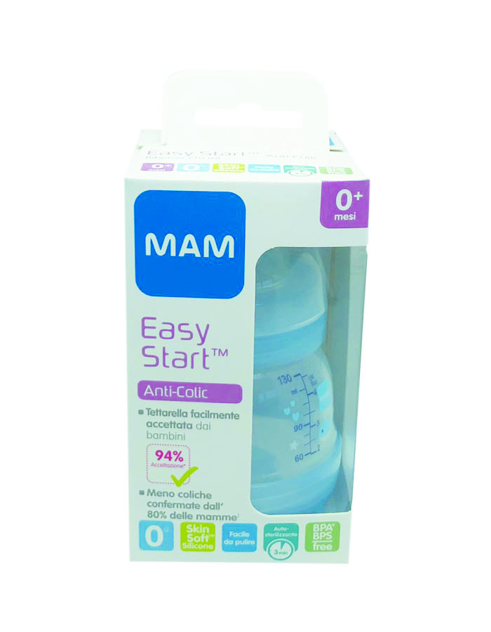 3 biberon MAM Easy Start anti colica da 130 ml, tettarella 1 flusso lento,  usati